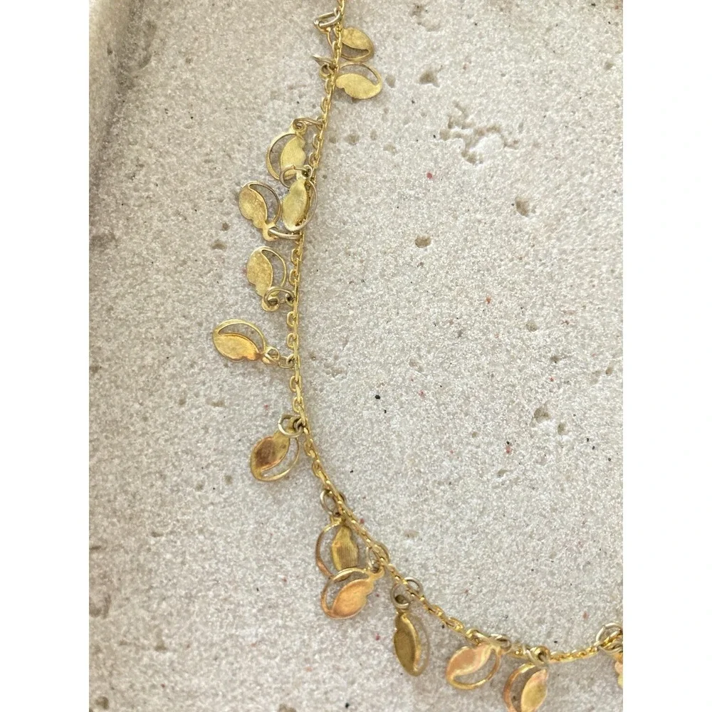 Gold Tone Dainty‎ Leaf Charm Anklet Minimalist Boho Dangle Romantic Feminine